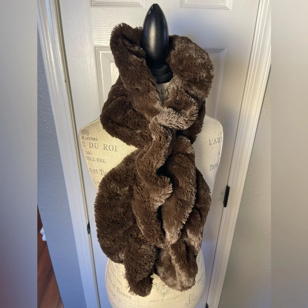 Adrienne Landau Brown Faux Fur Scarf
